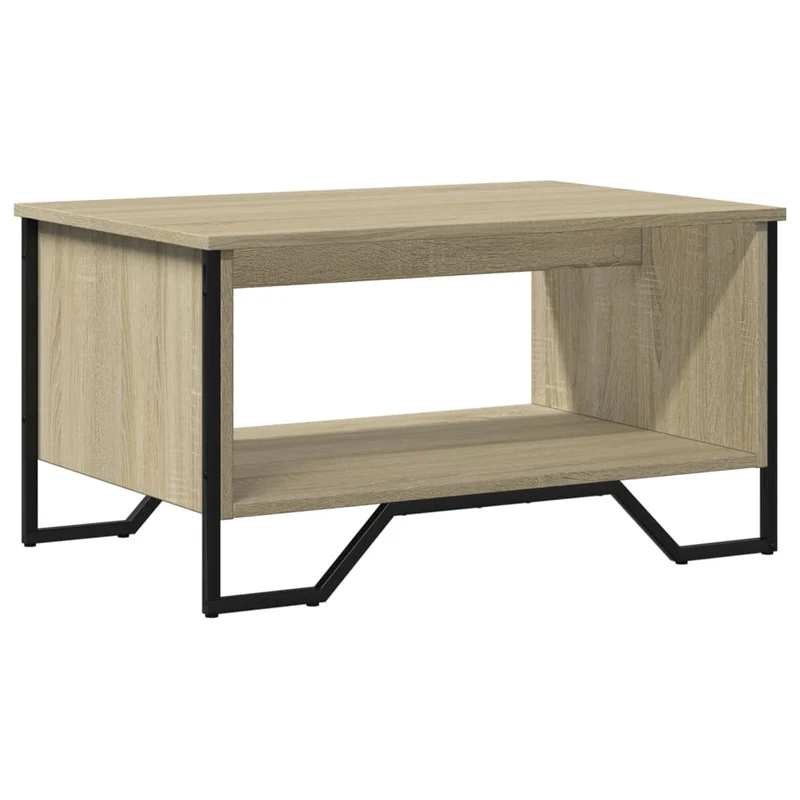Table basse design industriel 75 x 51 x 40 cm bois d'ingénierie couleur chêne et métal DEC038993