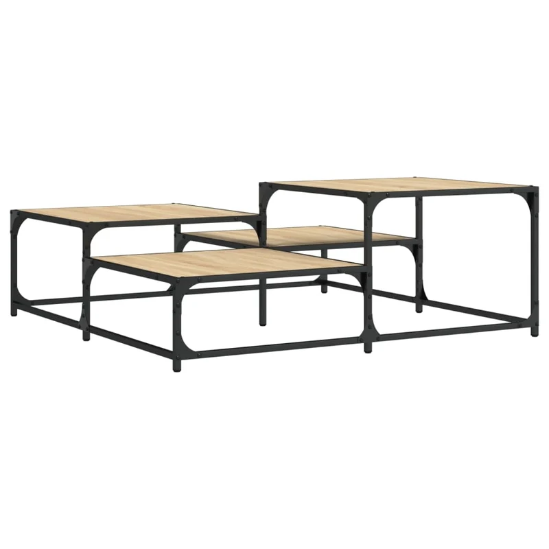Table basse avec différentes hauteurs design industriel 107 x 107 x 40 cm bois d'ingénierie couleur chêne et métal DEC038925