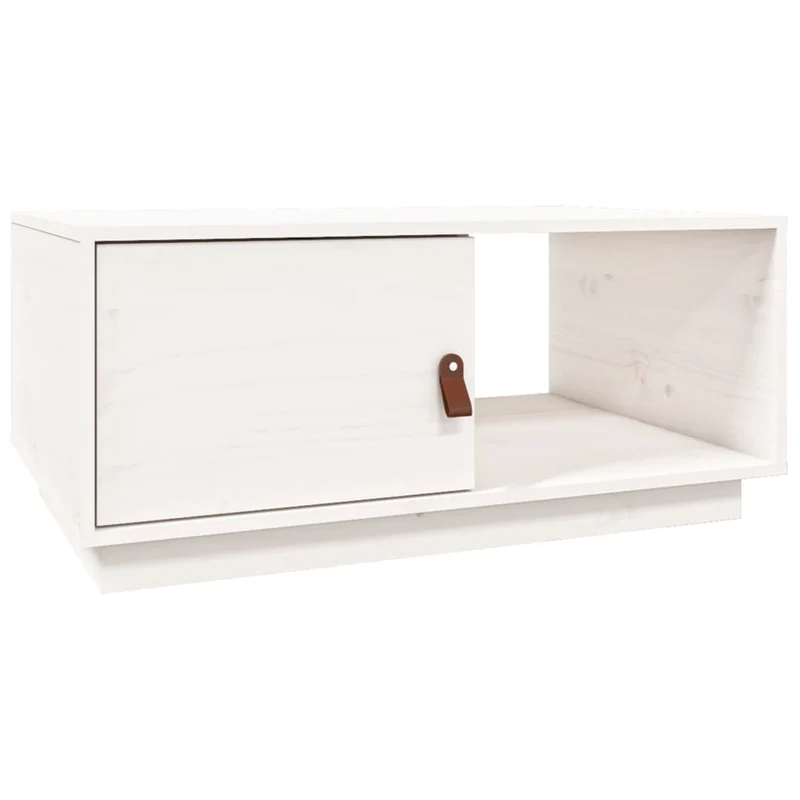 Table basse avec compartiment de rangement design moderne et contemporaine 80 x 50 x 35,5 cm bois massif de pin blanc DEC037952