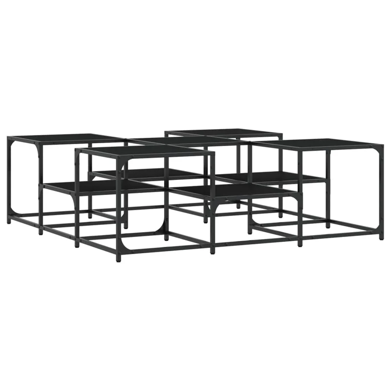Table basse 2 hauteurs de plateau design industriel 121 x 121 x 40cm bois d'ingénierie noir et métal DEC039634