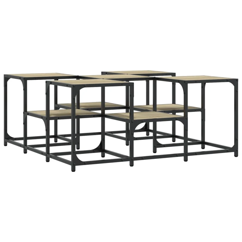 Table basse deux hauteurs design industriel 91 x 91 x 40 cm bois d'ingénierie couleur chêne et métal DEC039077
