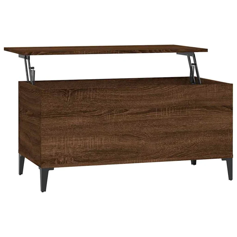 Table basse avec plateau relevable style contemporain 90 x 44,5 x 45 cm bois d'ingénierie marron et métal DEC038777