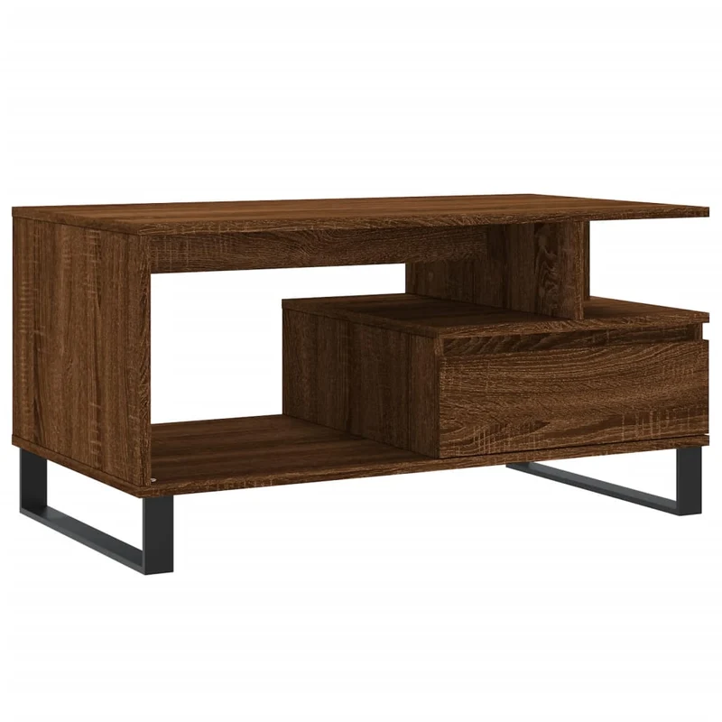 Table basse avec tiroir design moderne et contemporaine 90 x 49 x 45 cm bois d'ingénierie marron et métal DEC038783