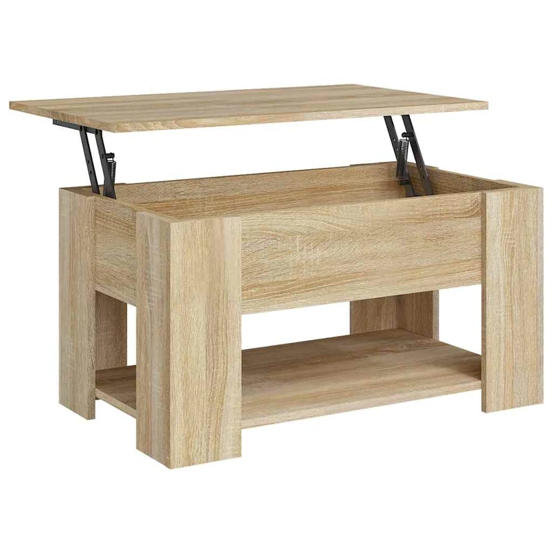 Table basse dessus relevable design moderne et contemporaine 79 x 49 x 41 cm bois d'ingénierie couleur chêne DEC038994