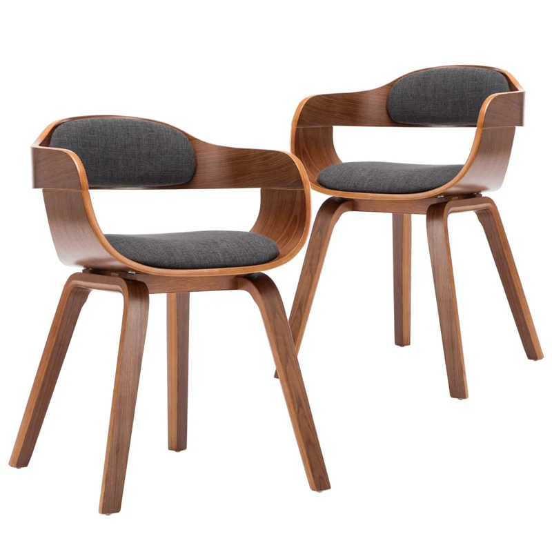 Lot de 2 chaises de salle à manger cuisine design moderne tissu gris foncé et bois courbé CDS020555