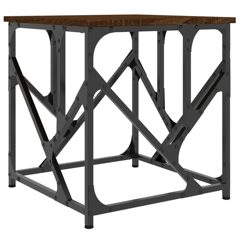 Table basse design industriel 45 x 45 x 47,5 cm bois d'ingénierie marron et métal DEC038664
