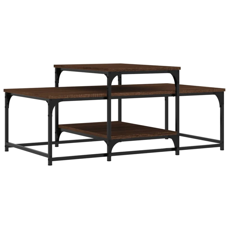Table basse avec étagères design industriel 102 x 60 x 45 cm bois d'ingénierie marron et métal DEC038648