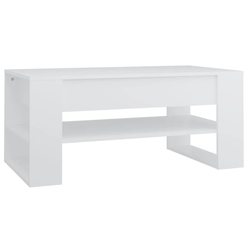Table basse de salon avec étagère design moderne 102 x 55 x 45 cm bois d'ingénierie blanc DEC037834
