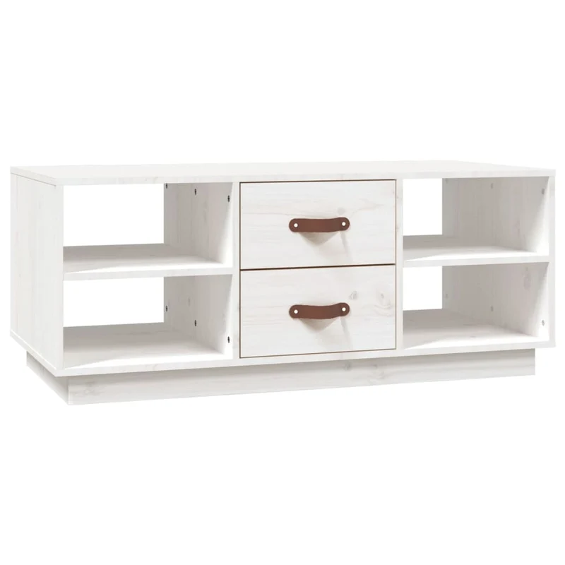 Table basse de salon avec compartiments et tiroirs design moderne 100 x 50 x 41 cm bois massif de pin blanc DEC037789