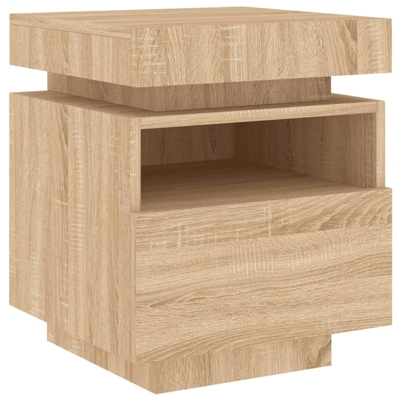 Table de chevet avec tiroir et LED 40 x 39 x 48,5 cm bois d'ingénierie couleur chêne DEC032778