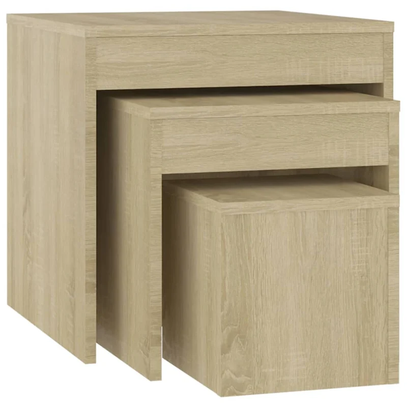 Lot de 3 tables d'appoint gigognes en aggloméré couleur chêne DEC032717