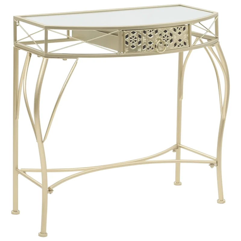 Table d'appoint console d'entrée avec tiroir 82 x 39 x 76 cm en métal doré et verre DEC032541