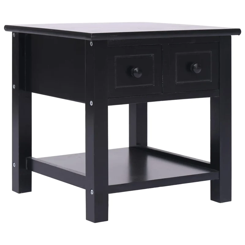 Table d'appoint chevet avec tiroirs 40 x 40 x 40 cm bois de paulownia et MDF noir DEC032484