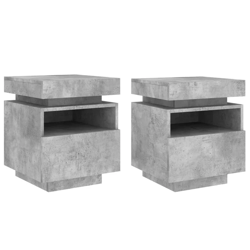 Lot de 2 tables de chevet avec tiroirs et lumières LED RVB 40 x 39 x 48,5 cm en bois d'ingénierie couleur gris béton DEC032832