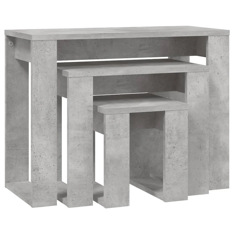 Lot de 3 tables d'appoint gigognes en bois d'ingénierie couleur gris béton DEC032725
