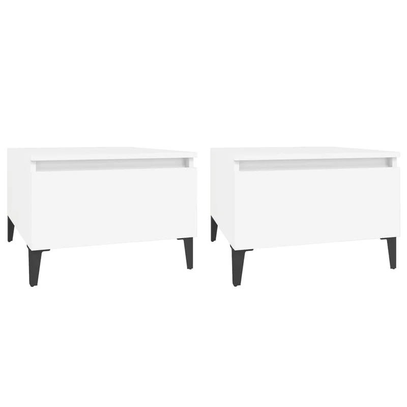 Lot de 2 tables d'appoint avec tiroir 50 x 46 x 35 cm en bois d'ingénierie blanc DEC032615