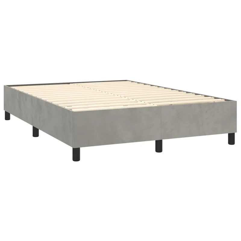 Sommier à lattes sur pieds cadre de lit 140x200 cm tissu velours gris clair TDL0207190
