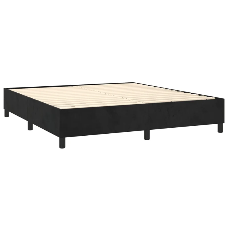 Sommier à lattes sur pieds cadre de lit 160x200 cm tissu velours noir TDL0207005