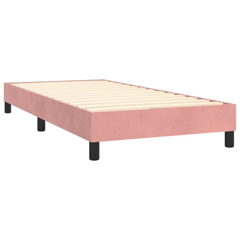 Sommier à lattes sur pieds cadre de lit 90x200 cm tissu velours rose TDL0206946