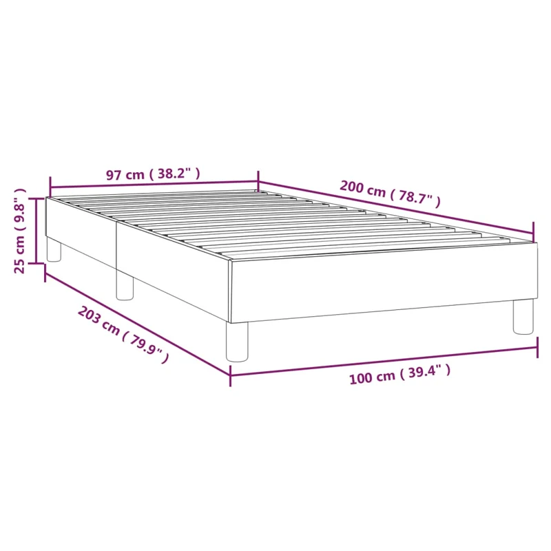 Sommier à lattes sur pieds cadre de lit 100x200 cm tissu gris clair TDL0207210