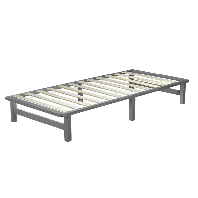 Lit palette avec sommier à lattes 90x200 cm en bois massif gris LIT06223