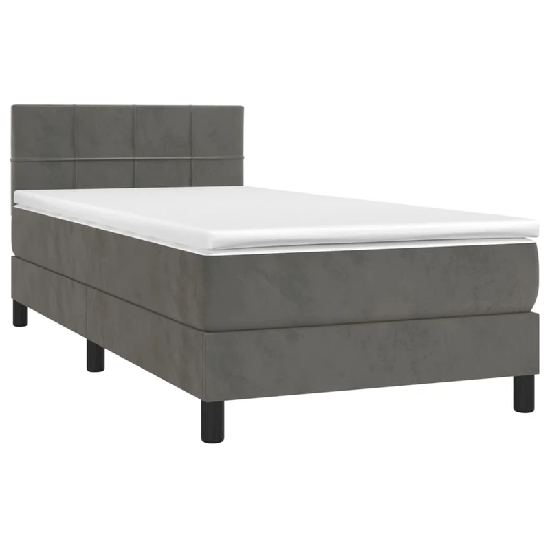 Cadre de lit LED avec sommier tête de lit matelas 90x200cm tissu velours gris foncé TDL0208251