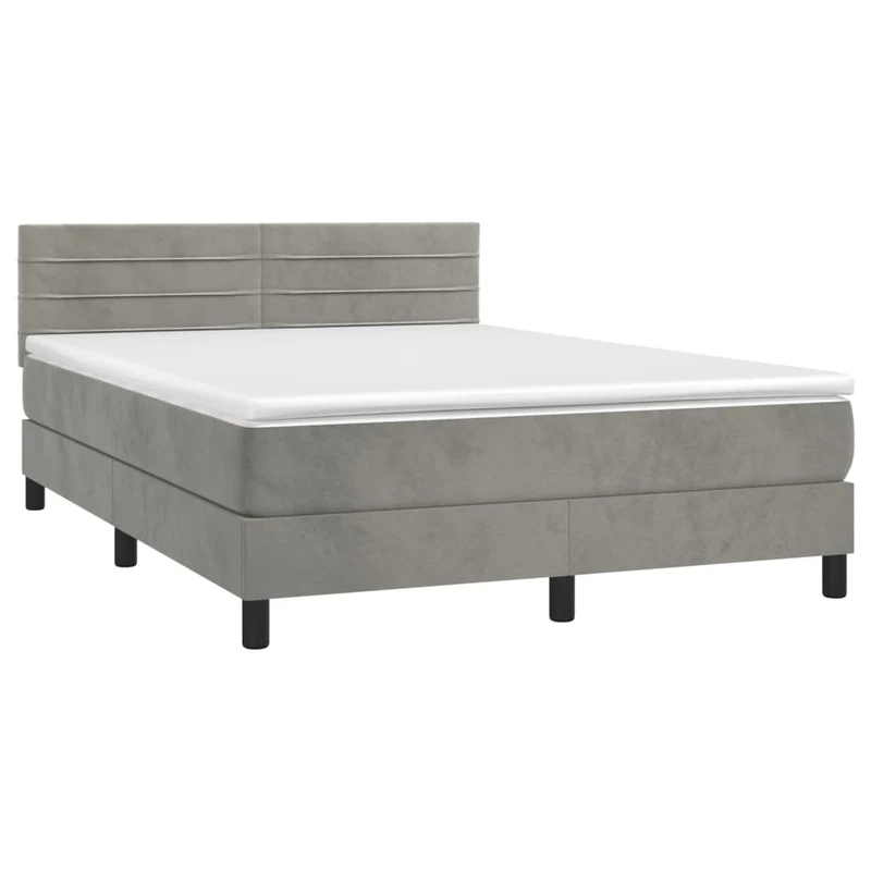 Cadre de lit LED avec sommier tête de lit matelas surmatelas 140x200 cm tissu velours gris clair TDL0207841