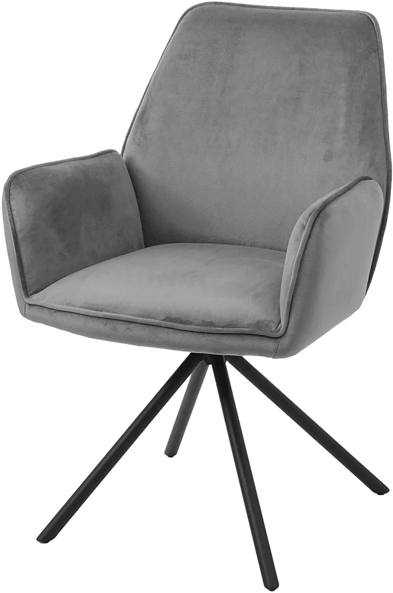 Chaise fauteuil rembourré salon bureau avec accoudoirs rotation 90° en velours gris FAL04034