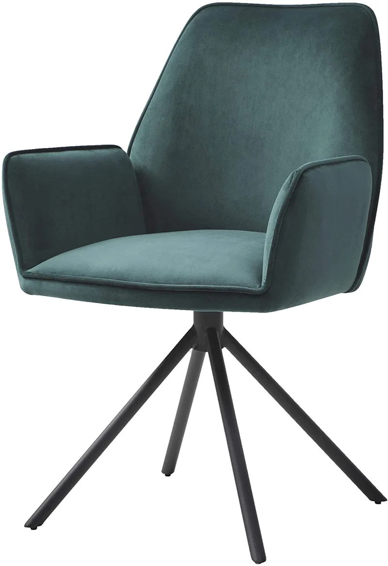 Chaise fauteuil rembourré salon bureau avec accoudoirs rotation 90° en velours vert FAL04035