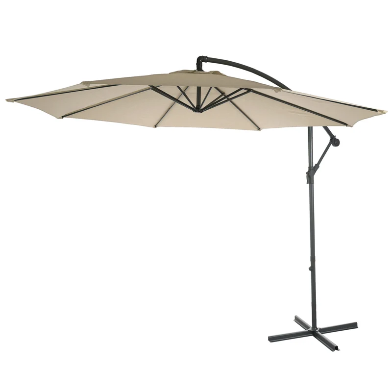 Parasol déporté protection solaire Ø 3m inclinable polyester/acier 11kg crème sans support 04_0000943
