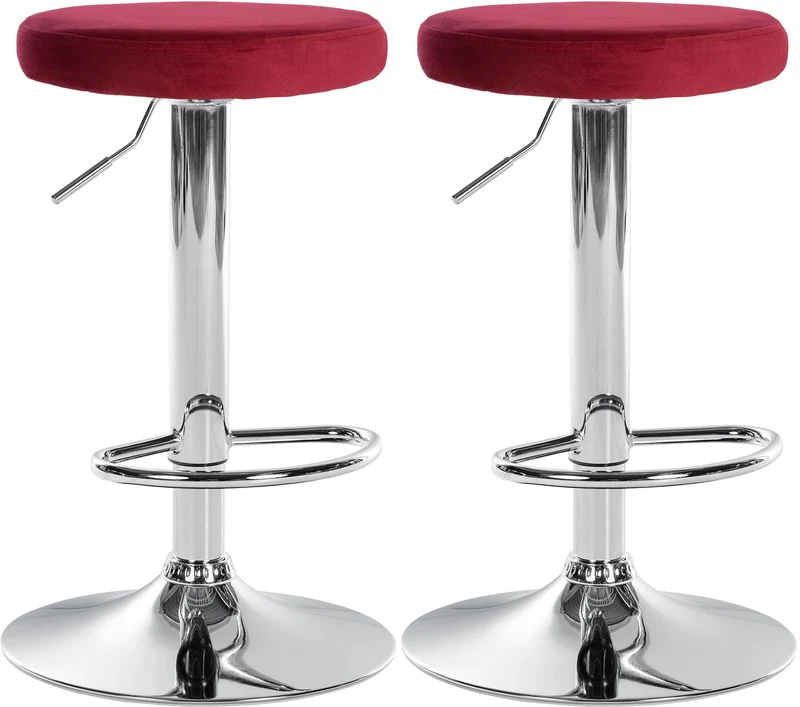 Lot de 2 tabourets de bar avec assise en tissu velours rouge et cadre métal chromé TDB10717