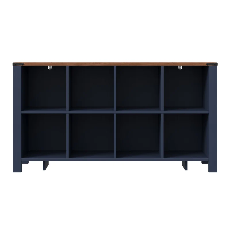 Buffet de rangement 8 compartiments ouverts avec plateau finition bois 140cm RUSTICLEATHERELITE