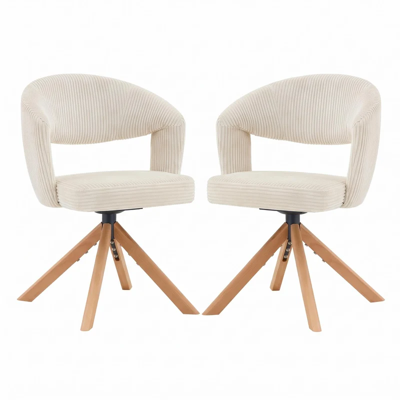 Lot de 2 chaises de salle à manger pivotantes 360° velours côtelé crème RUSTICWARDROBESET