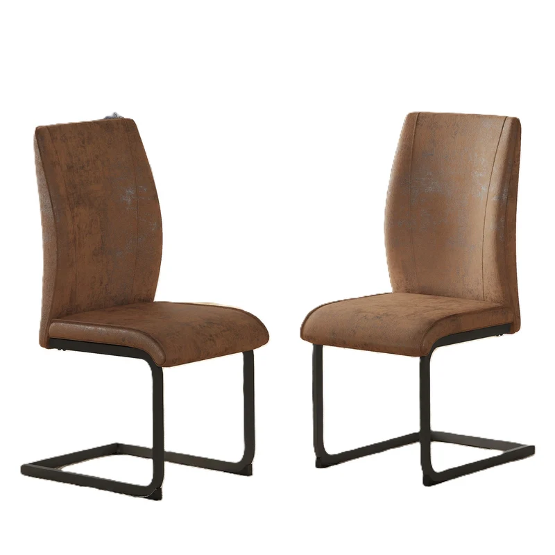 Lot de 2 chaises de salle à manger marron en tissu, pieds noirs métalliques