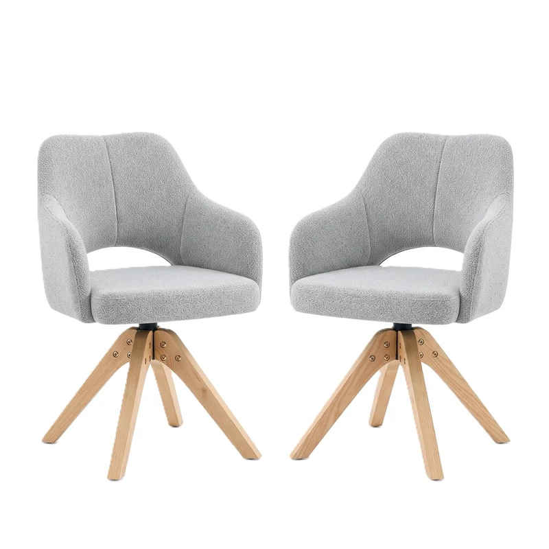 Lot de 2 chaises pivotantes gris clair en tissu, pieds bois SCANDINAVIANRESINSTY