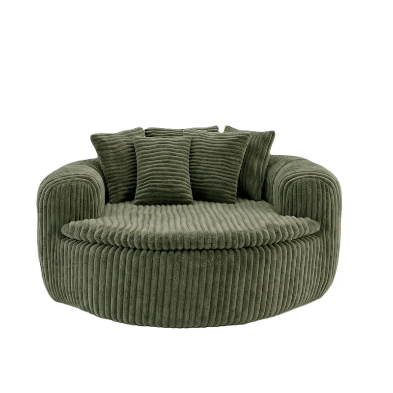 Fauteuil round lounge XXL en velours côtelé vert olive, 5 coussins 145x133cm RUSTICDRESSERSET