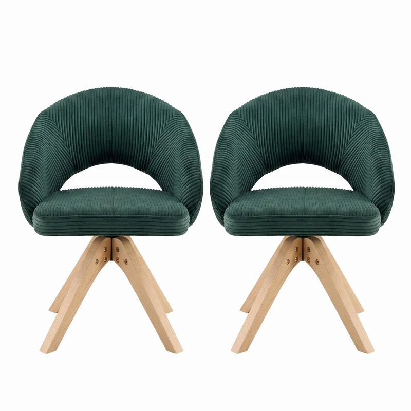 Lot de 2 chaises pivotantes en velours côtelé vert foncé rétro SCANDINAVIANSIDEBOAR