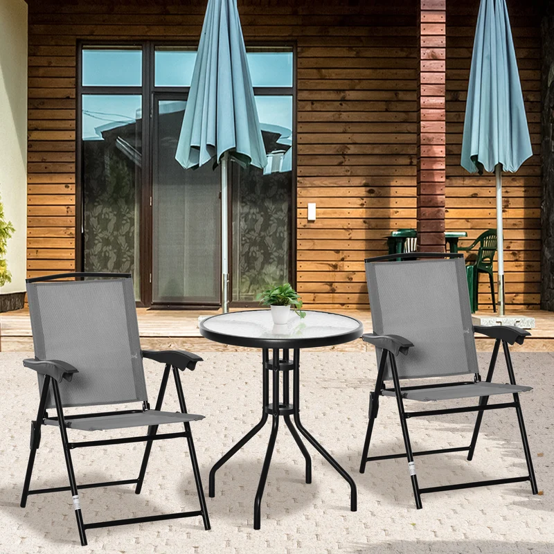 Ensemble de jardin 3 pièces 90 x 60 x 70 cm chaises pliables multi positions gain de place contemporain en métal gris 21_0004604