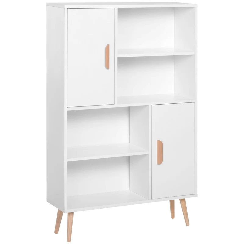 Bibliothèque scandinave salon 80 x 24 x 123 cm 4 niches 2 placards étagère réglable épuré en panneau de particules blanc 21_0002409