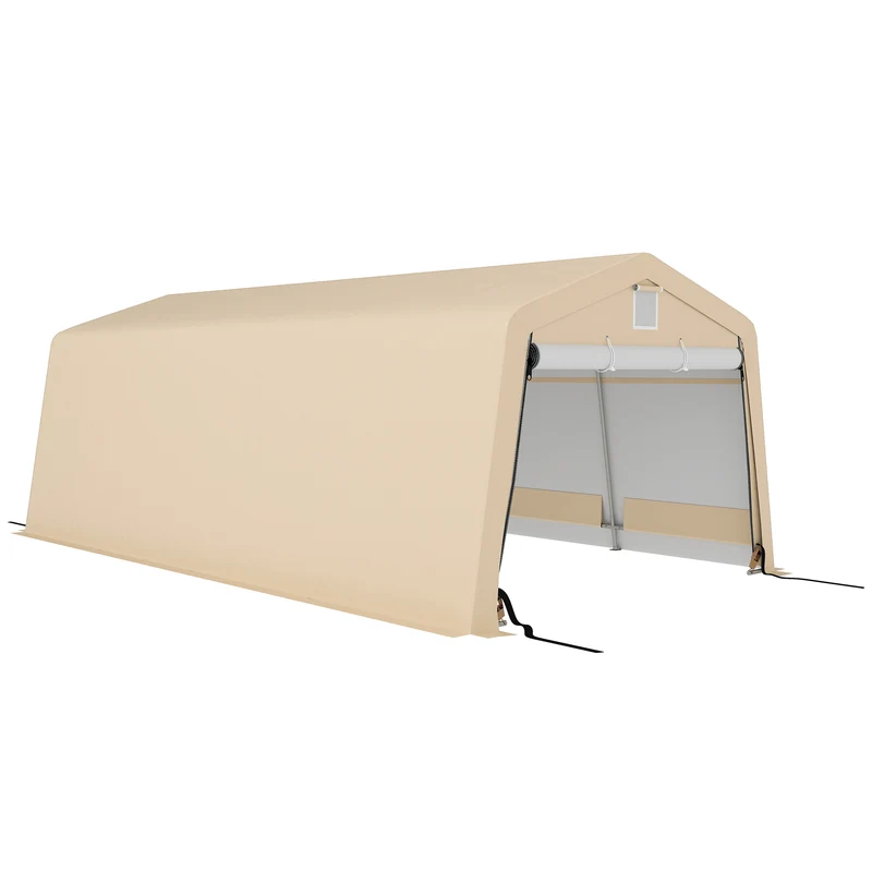 Tente garage abri voiture 618 x 330 x 240 cm protection imperméable étanche porte zippée industriel en polyéthylène kaki 21_0004839