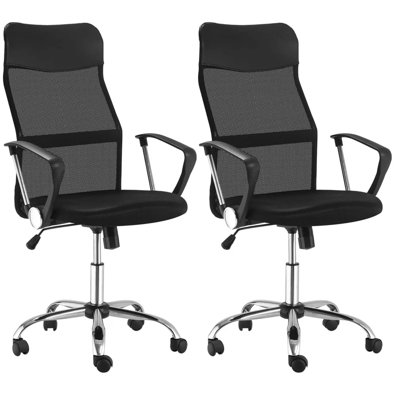 Lot de 2 fauteuils de bureau manager dossier ergonomique 63 x 65 x 109-119 cm pivotant 360° contemporain en maille noir 21_0006351