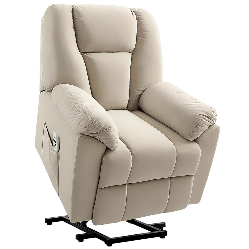 Fauteuil releveur électrique de relaxation salon grand 88 x 93 x 101 cm massage chauffant moderne cosy en velours beige 21_0000913
