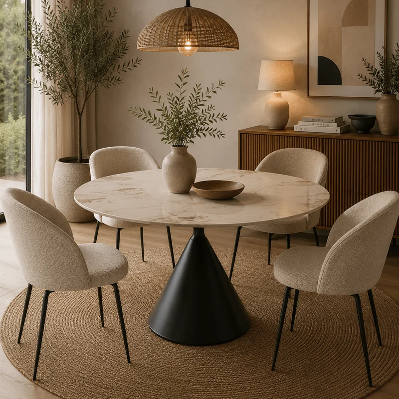 Mesa de comedor redonda Quilama piedra sinterizada Ø100-120