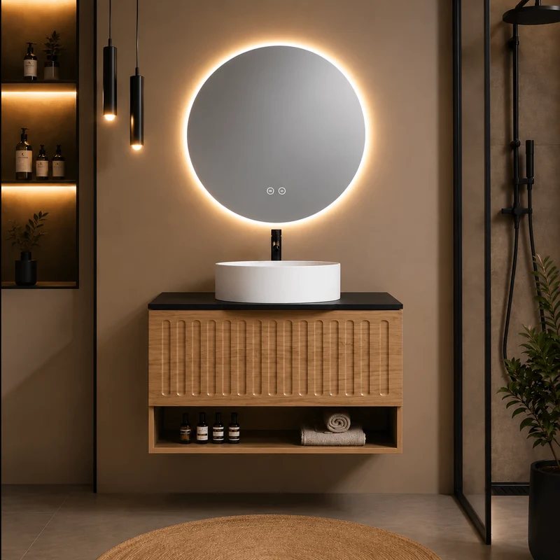 Mueble de Baño Yuri 80 cm con Espejo LED y Lavabo Cerámico
