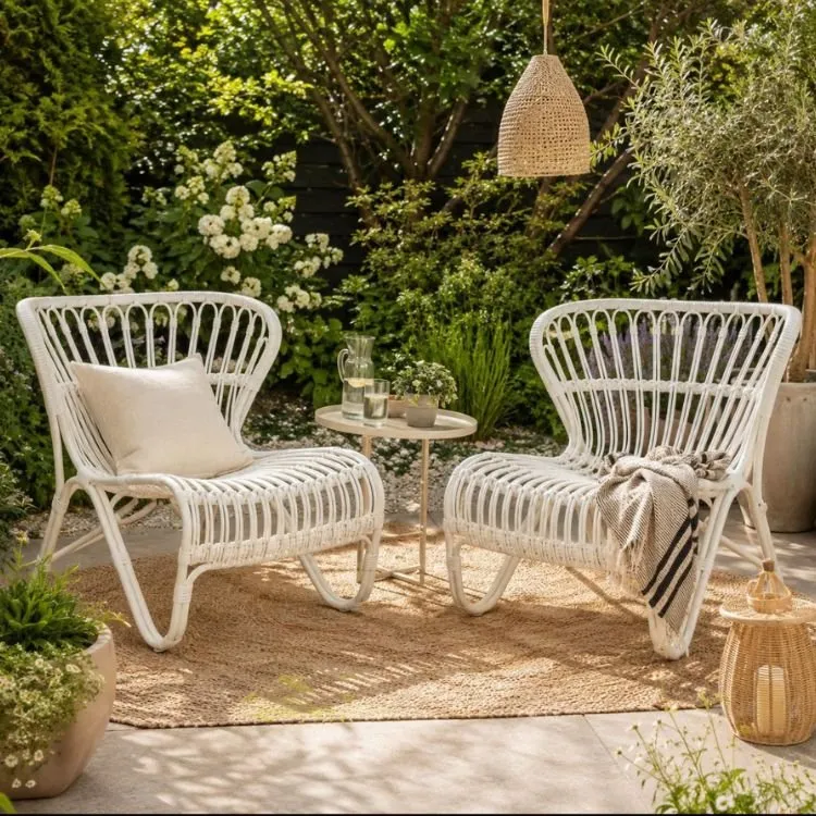 Sillón de ratán sintético blanco Mykonos