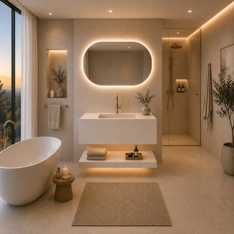 Lavabo suspendido Aurea piedra sinterizada con espejo LED
