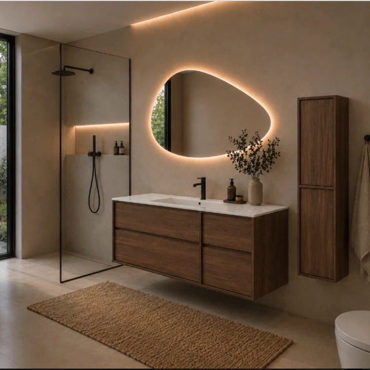 Mueble de baño 4 piezas Elora con lavabo calacata y espejo LED
