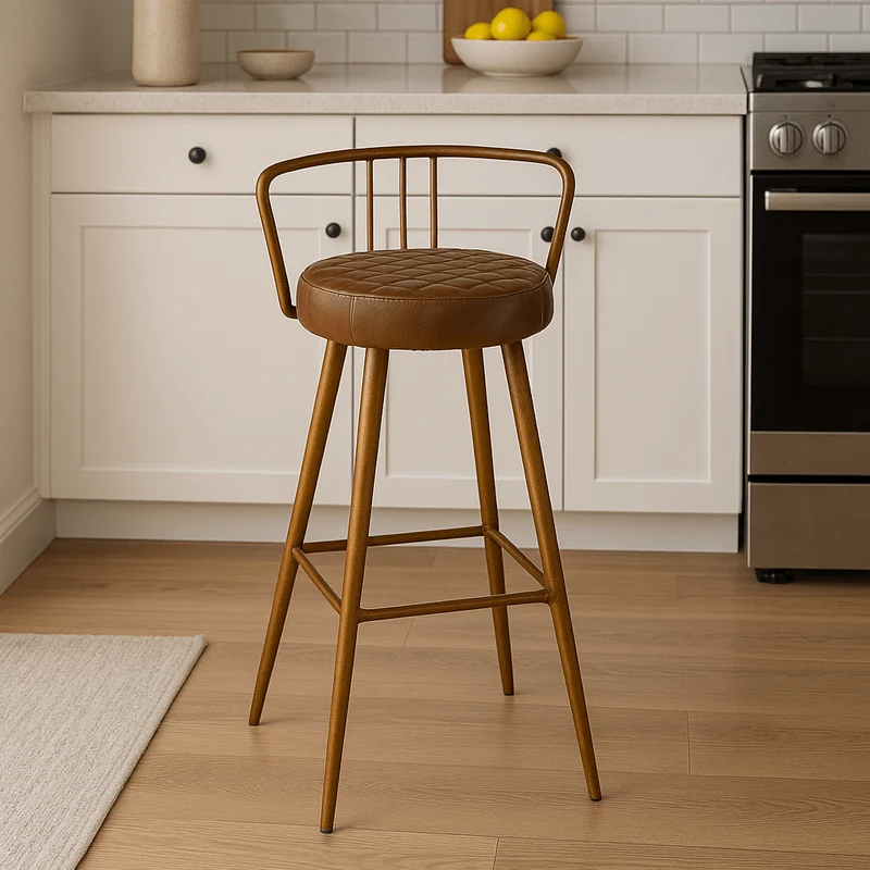 Taburete vintage asiento cuero con respaldo Trenty