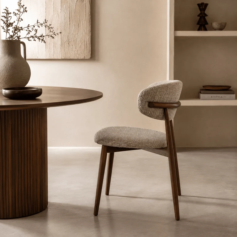 Silla de comedor nórdica acero nogal Olimpo taupe