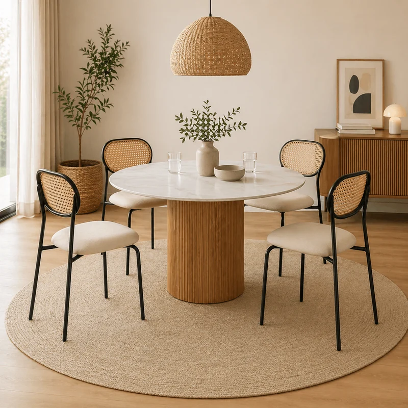 Conjunto de comedor Mauricio Ø120 cm con 4 sillas Zaida